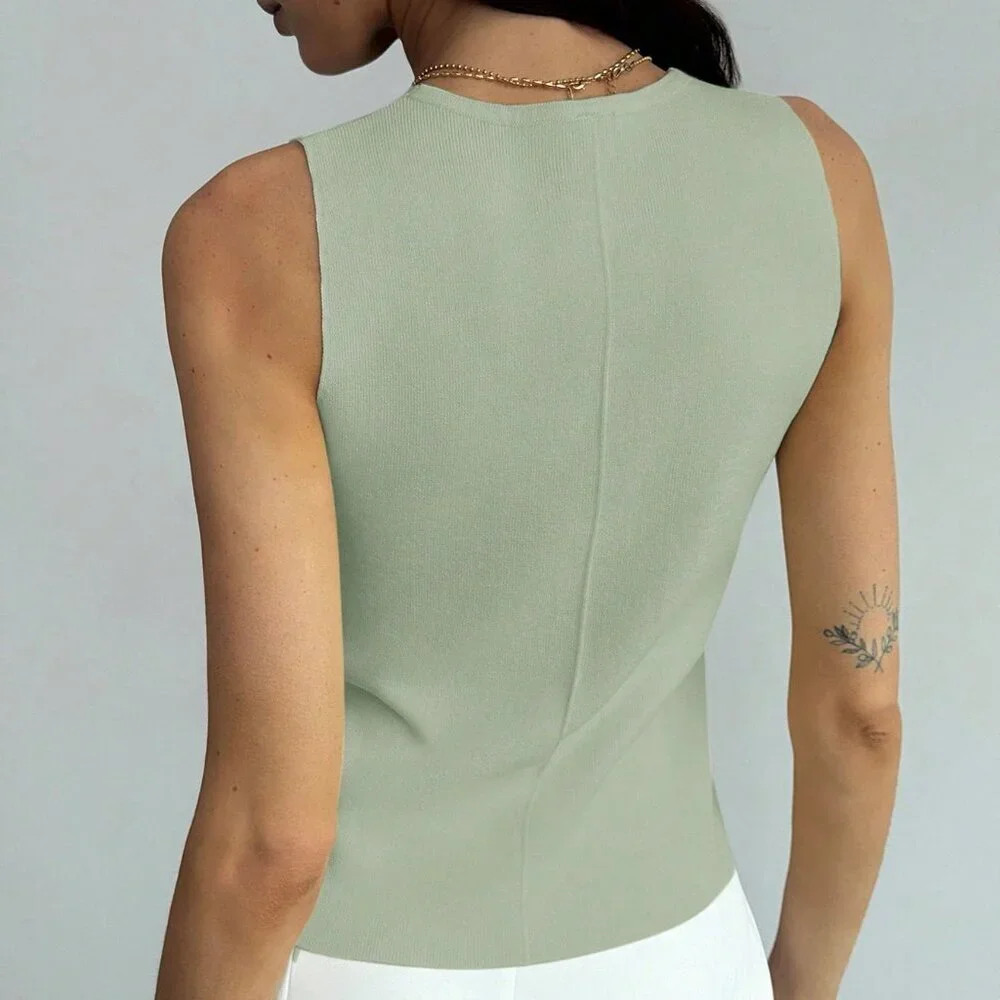 Green Casual Women's Front Button Tank Top